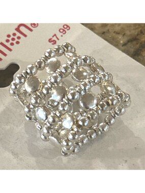 1" Long Vintage 2001 Xhilaration Y2K Silver Metal Beaded Wide Ring Target OSFA